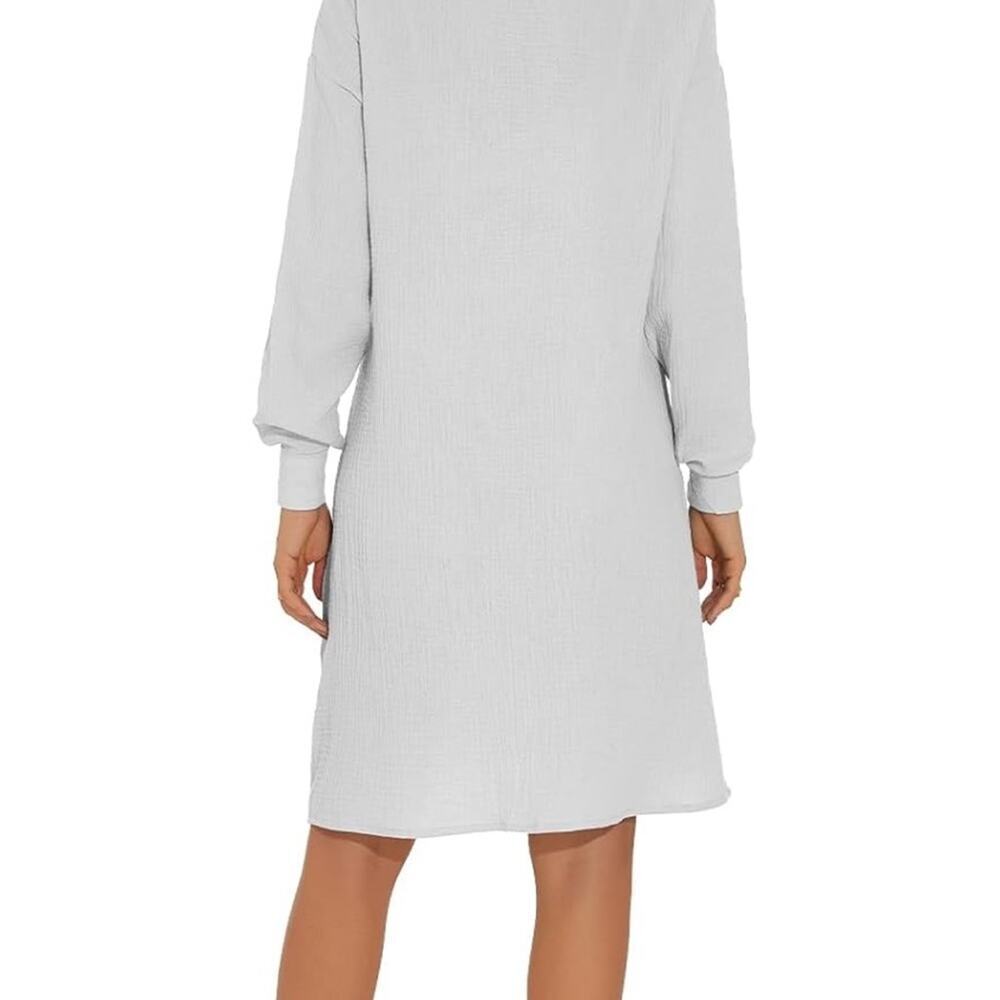 Cotton Shirt Dress Casual Long Sleeve Button Down Blouse Tunic Shirt Pockets M‎ - Picture 3 of 3